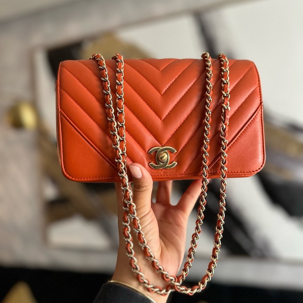 Chanel Orange Quilted Chain Bag